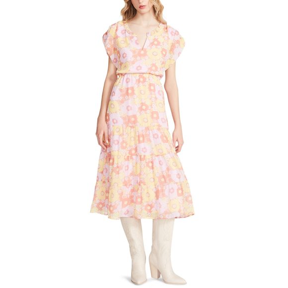 Steve Madden Apparel Women's Leigh Midi Dress, Pink Multi, Large - Picture 1 of 1